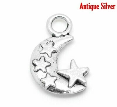 Antique Silver Moon and Stars Charm, 20x12mm