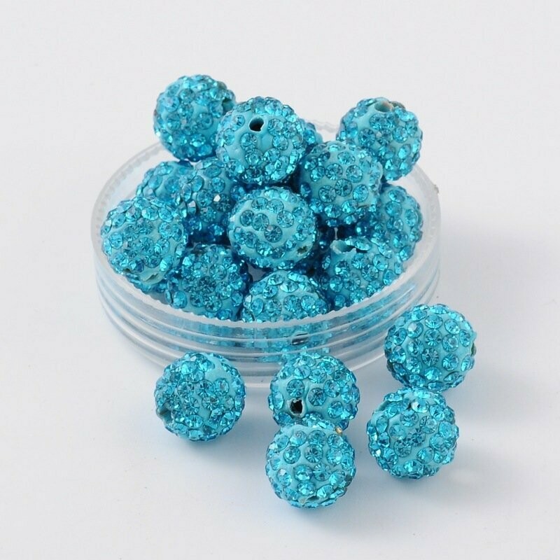 10 x Turquoise Shamballa Beads, 10mm