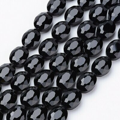 10 x Faceted Glass Oval Coins in Black, 16x13mm