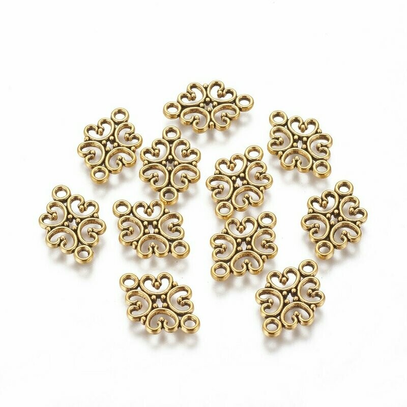 10 x Antique Gold Tibetan Flower Connectors, 13x19mm