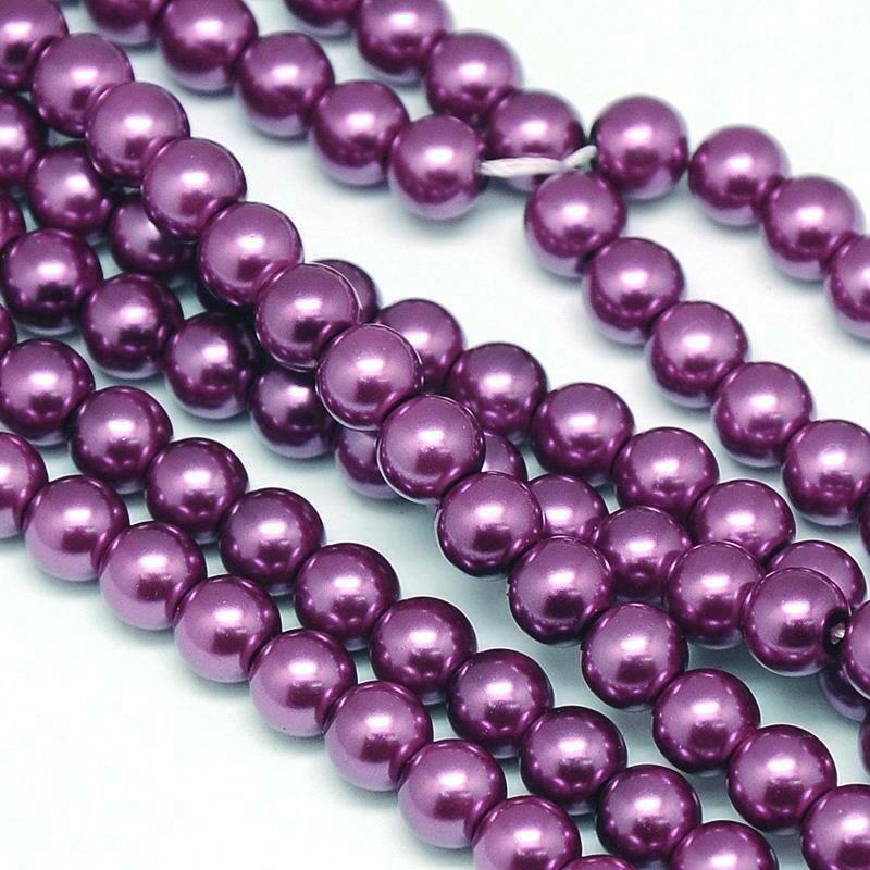 8mm Glass Pearls in Dark Violet, 1 Strand