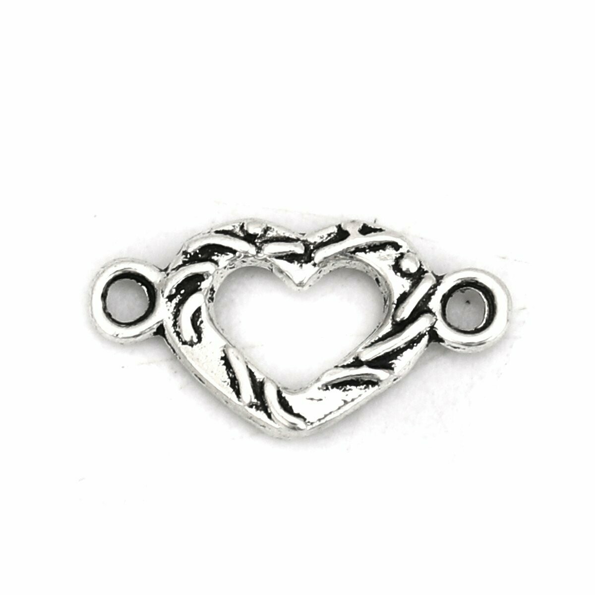 10 x Antique Silver Heart Connectors, 16x9mm