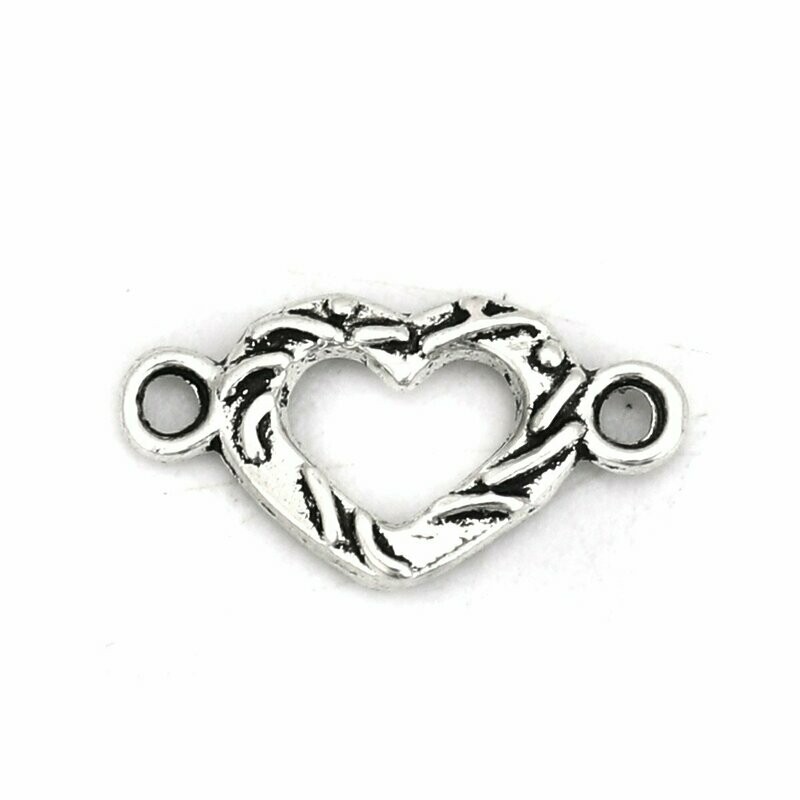10 x Antique Silver Heart Connectors, 16x9mm 10 x Antique Silver Heart Connectors, 16x9mm