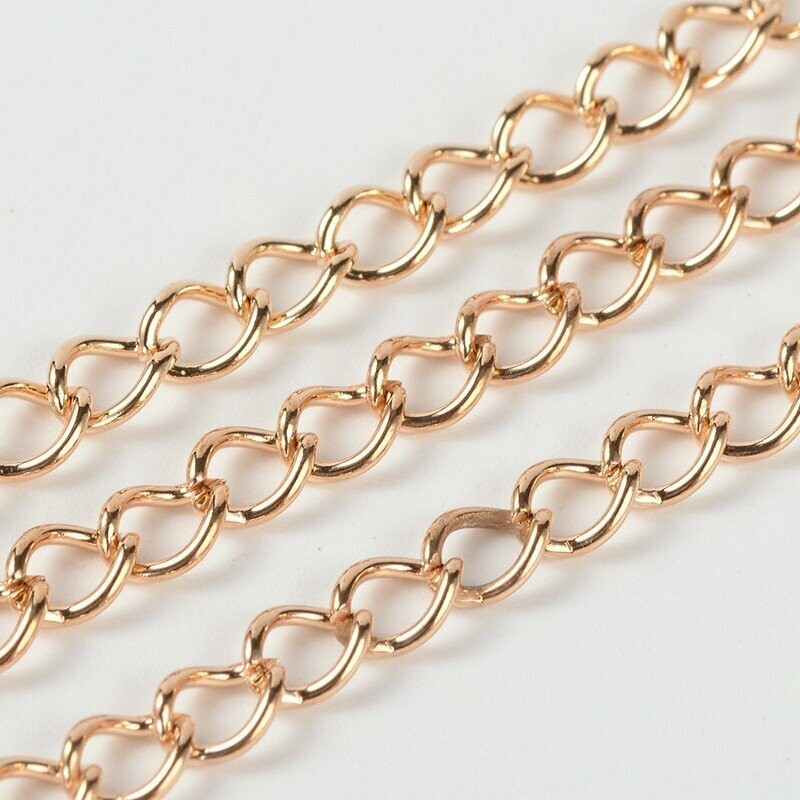 Light Gold Plated Curb Chain 7x5mm, sold per Metre