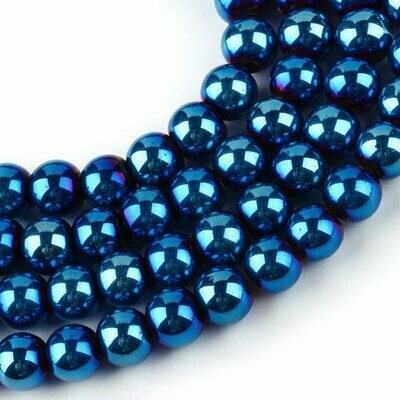 8mm Electroplated Glass Beads, Midnight Blue, 1 Strand