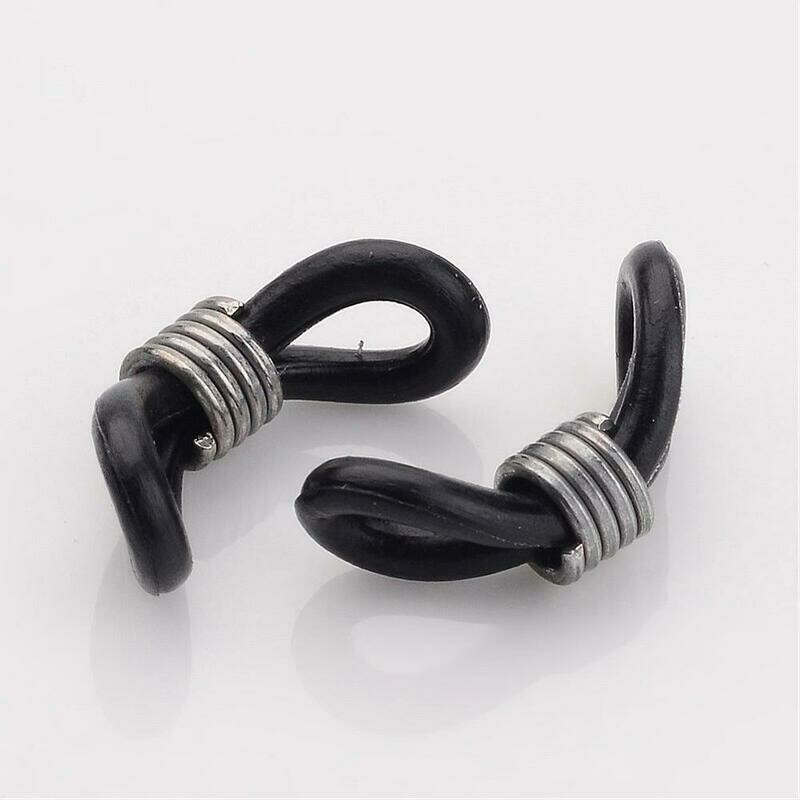 20 x Rubber Loop Ends for Glasses, Black