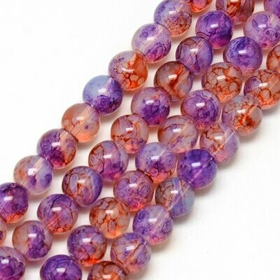 50 x 8mm Painted Glass Beads in Pinky/Purple/Orange/Yellow