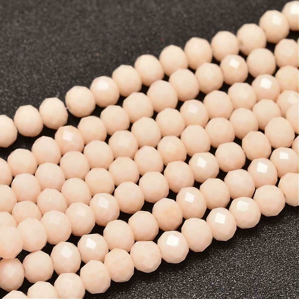 50 x 6x4mm Pale Peach Puff Opaque Faceted Crystal Rondelles