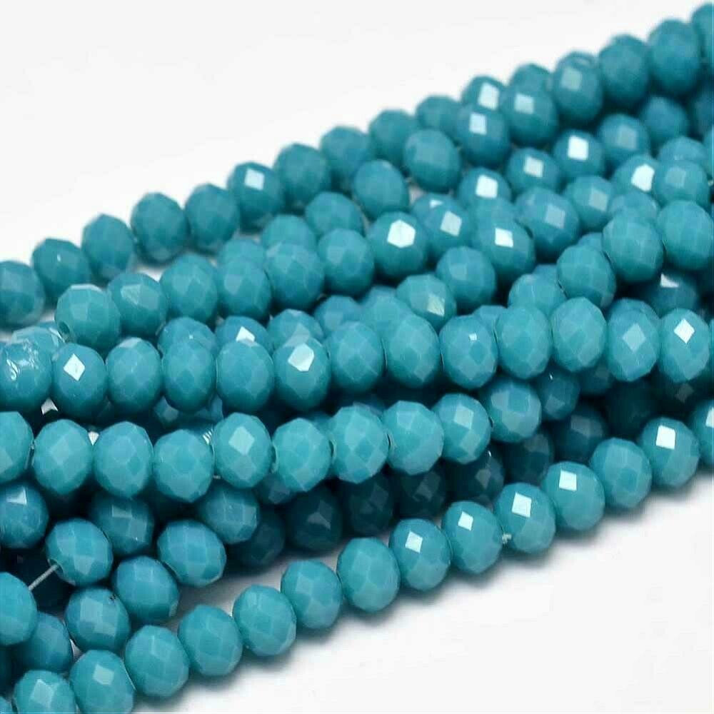 50 x 8x6mm Light Teal Opaque Faceted Crystal Rondelles