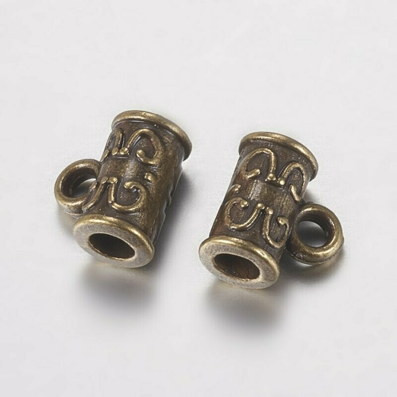10 x Tibetan Style Antique Bronze Hanger Bail Tubes, 11x9x6mm