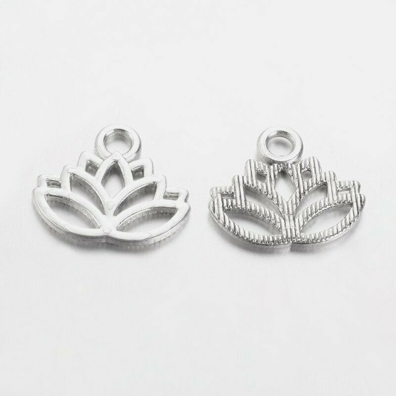 Antique Silver Lotus Flower Charm, 15x17mm