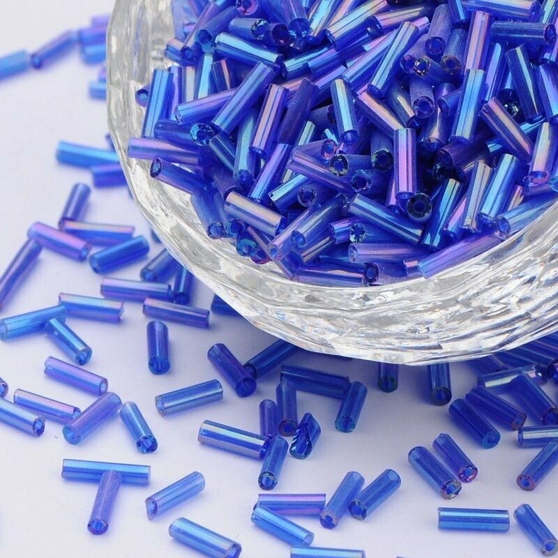 Metallic Glass Bugle Beads in Royal Blue, 6mm