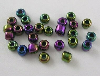 Metallic Seed Beads in Peacock, Size 8, 3mm
