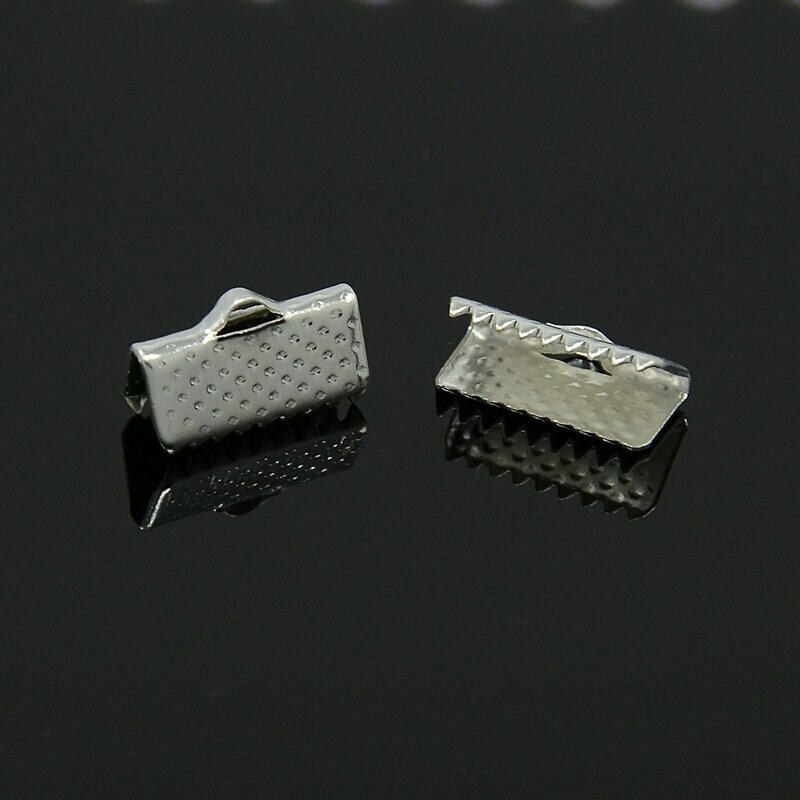 25 x Silver Plated Ribbon Ends, 13x7mm