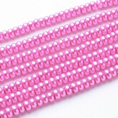 Glass Pearl Rondelles in Fuchsia Pink, 5x3mm, 1 Strand