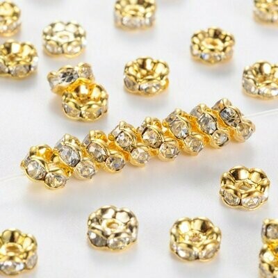50 x Gold Plated Rhinestone Rondelles,  5x2.5mm