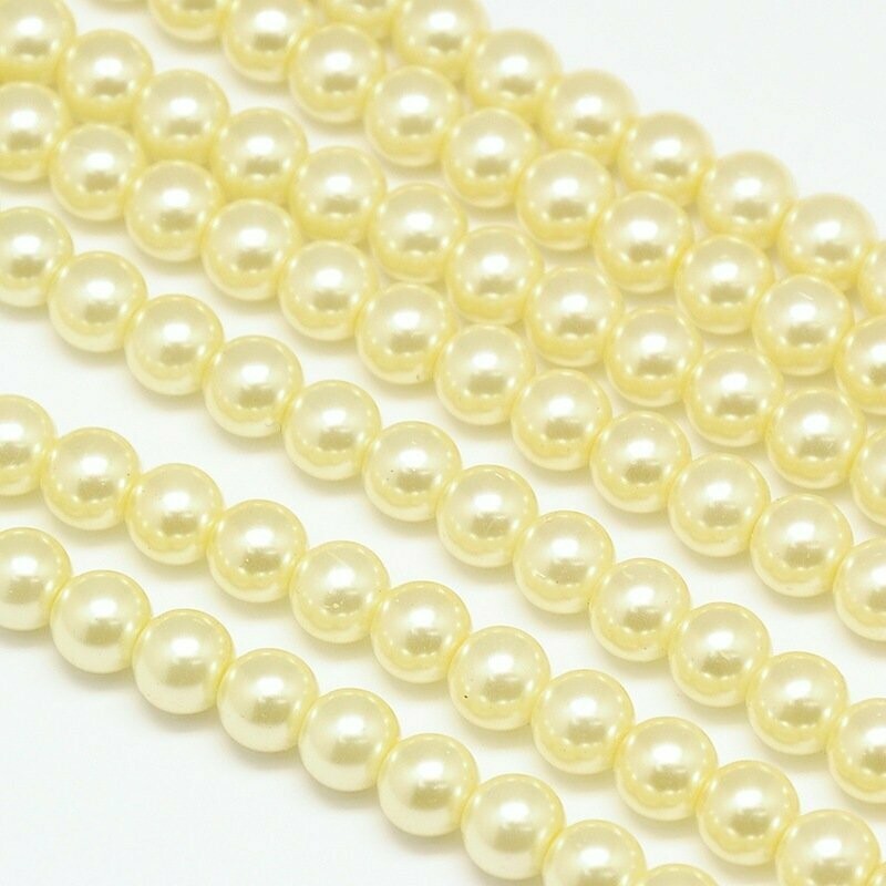 8mm Glass Pearls in Champagne Yellow, 1 Strand
