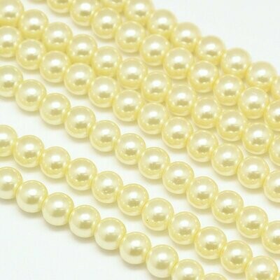 8mm Glass Pearls in Champagne Yellow, 1 Strand