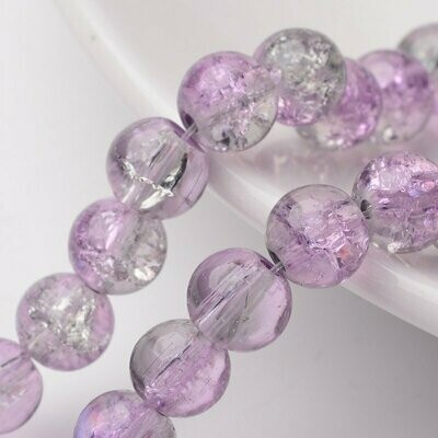 50 x 8mm Crackle Glass in Two Tone Grey & Lilac