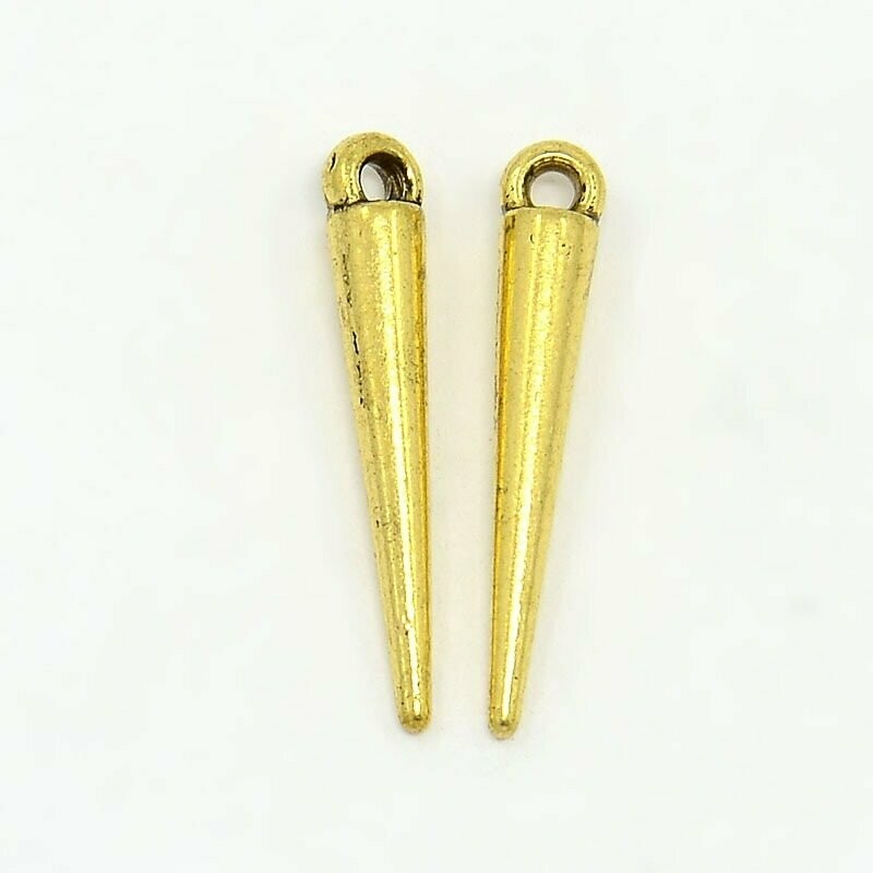 20 x Antique Gold Tibetan Style Spike Charms/Pendants, 21x3mm