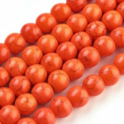 Howlite Beads in Bright Orange, 8mm, 1 Strand