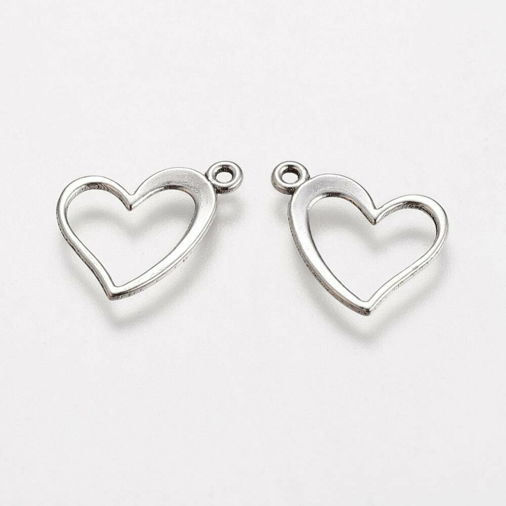 Antique Silver Drop Heart Charm, 13x15mm