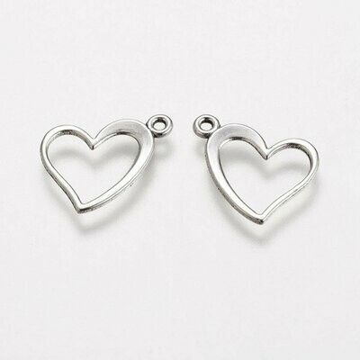 Antique Silver Drop Heart Charm, 13x15mm
