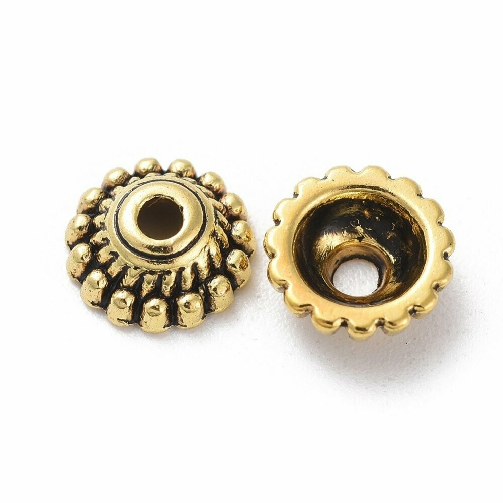 50 x Antique Gold Bead Caps, 8mm