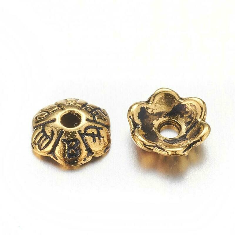 50 x Antique Gold Flower Bead Caps, 6x2mm