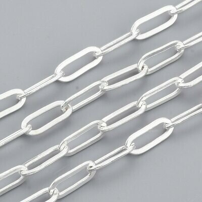 Silver Plated 'Paperclip' Chain, 11.6x4.3mm, 1 Metre