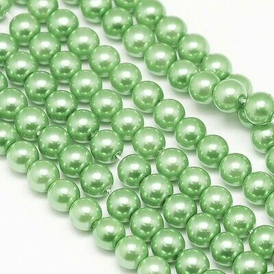 8mm Glass Pearls in Apple Green, 1 Strand