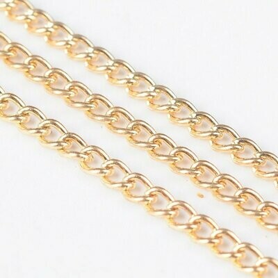 Light Gold Plated Twisted Links Chain 3x2x0.6mm, sold per Metre