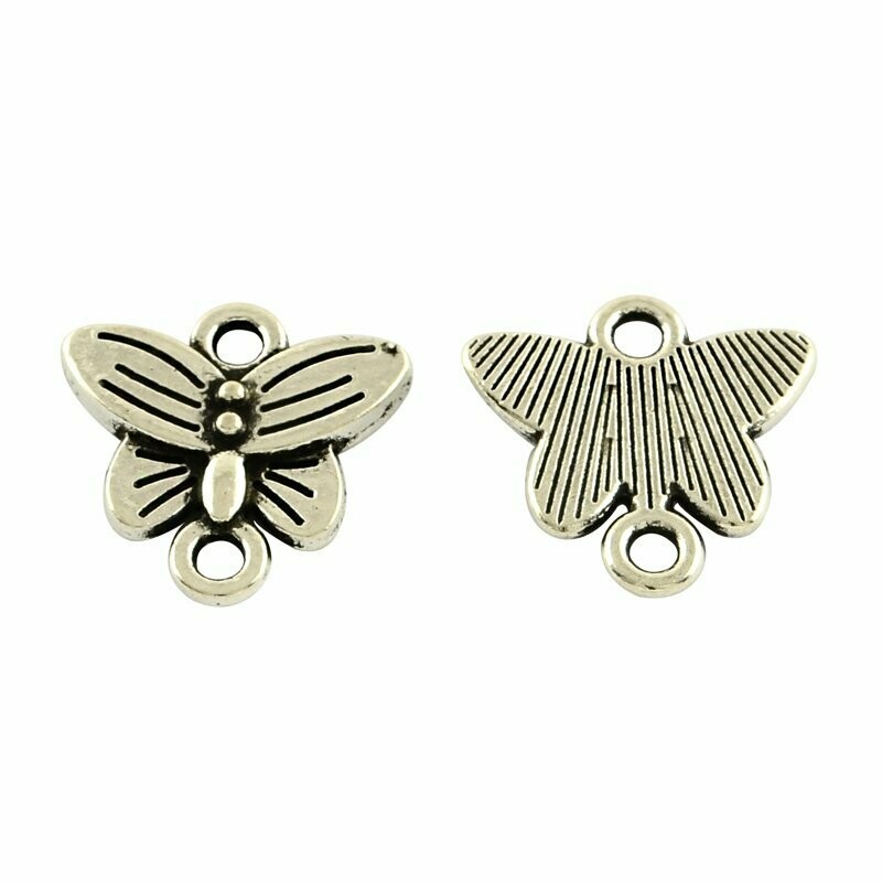 10 x Antique Silver Butterfly Connectors, 13x14mm