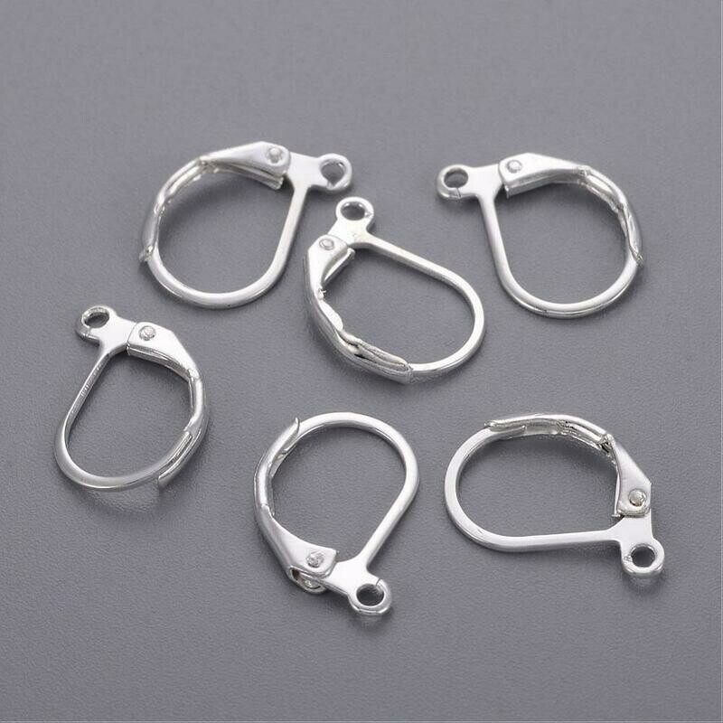 20 x Silver Plated Leverback Ear Hooks, 15x10mm