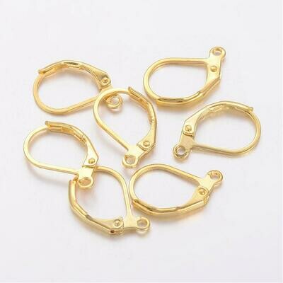 20 x Gold Plated Leverback Ear Hooks, 15x10mm