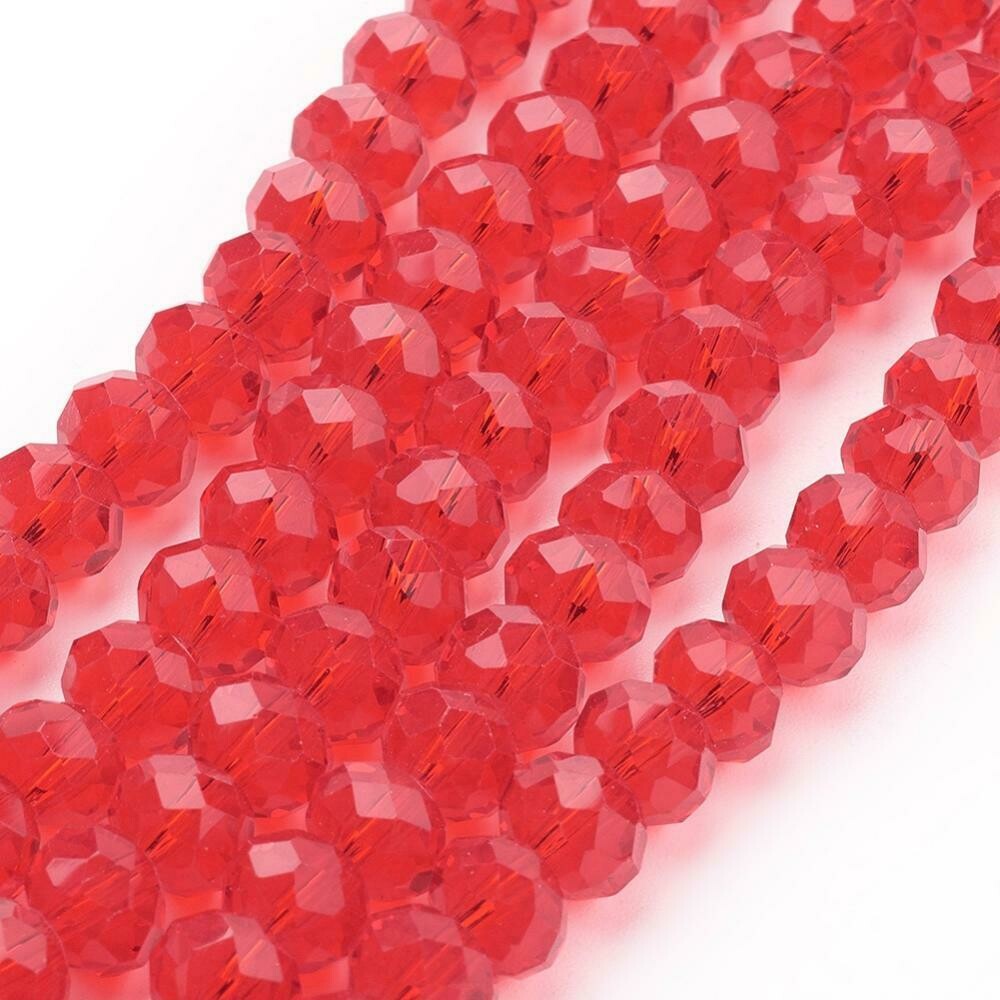 50 x 8x6mm Crystal Glass Rondelles in Red