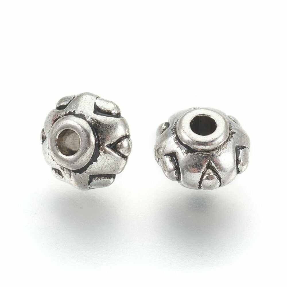 50 x 7x5mm Carved Antique Silver Beads
