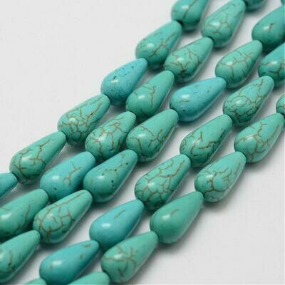 Howlite Teardrop Beads in Turquoise, 13x7mm, 1 Strand