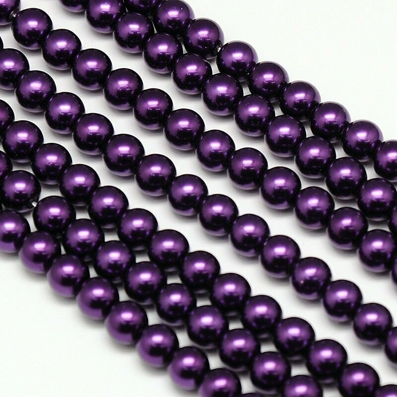 8mm Glass Pearls in Purple, 1 Strand