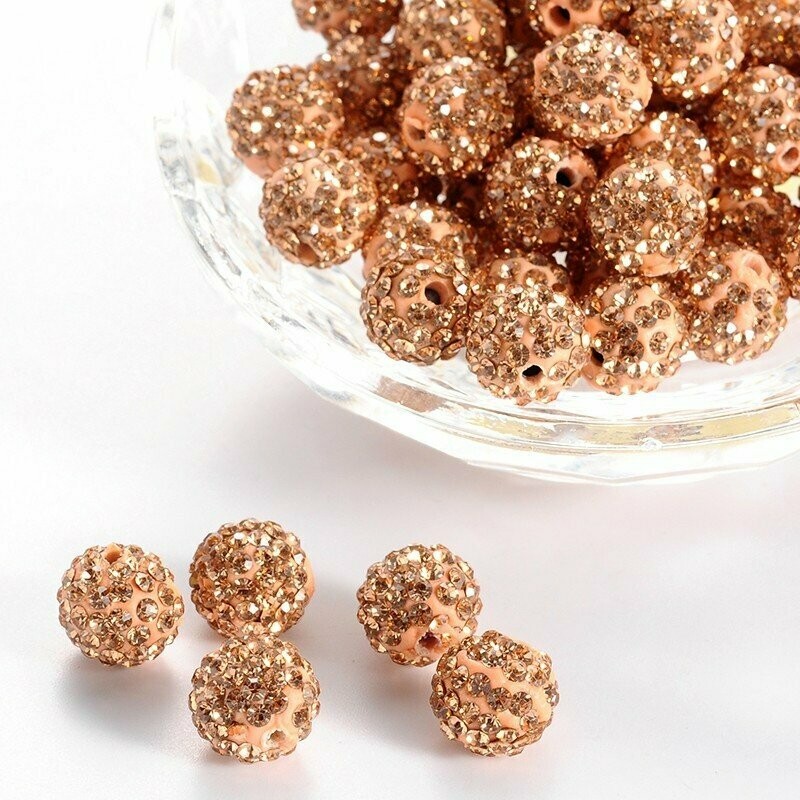 10 x Peach Shamballa Beads, 10mm