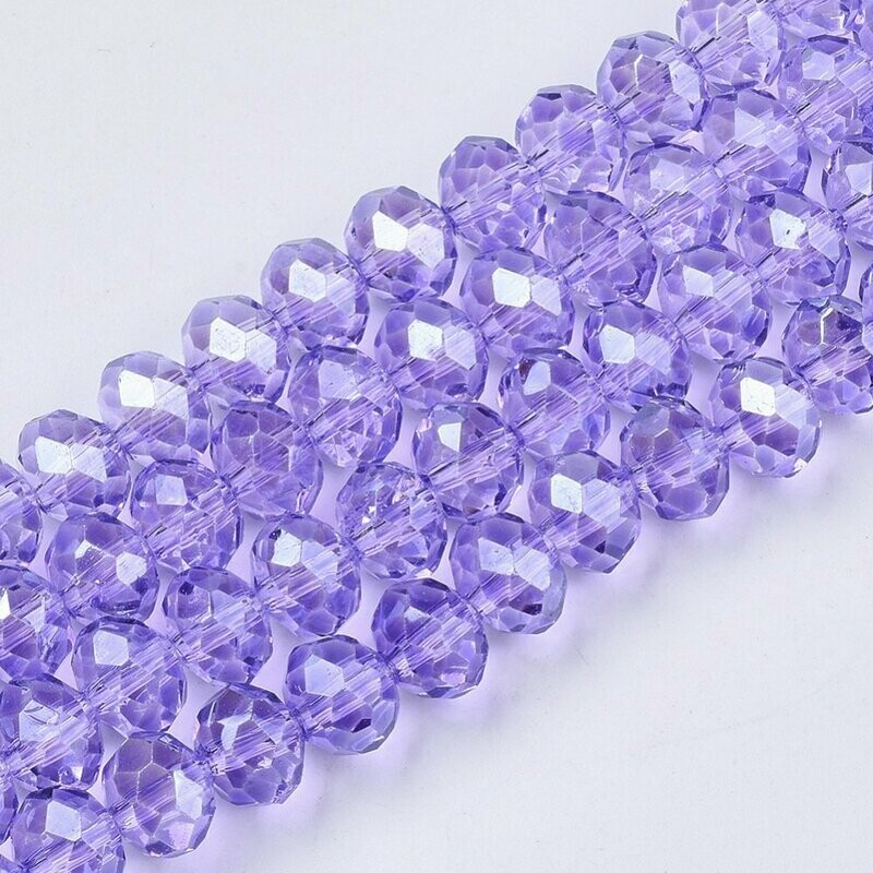 50 x 8x6mm Electroplated Faceted Crystal Glass Rondelles in Lilac/Light Purple
