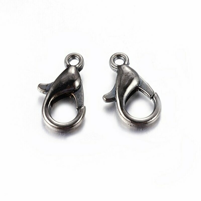 10 x Gunmetal Lobster Clasps & Split Rings, 14x8mm