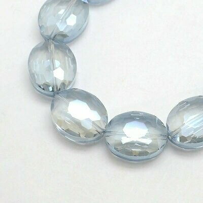 10 x Electroplated Glass Ovals, Ice Blue, 20x16x8mm