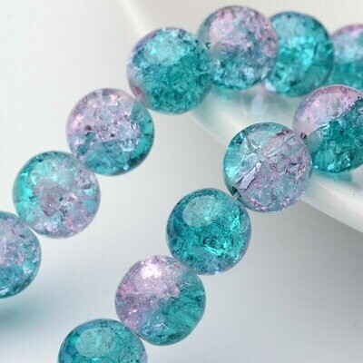 25 x 10mm Crackle Glass in Two Tone Teal and Pink