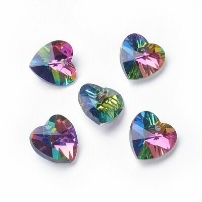 Faceted Glass Heart Charms/Pendants, 14x14x8mm