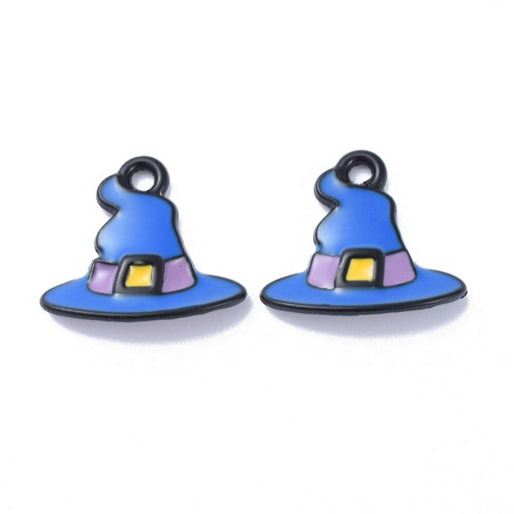 Halloween Enamel Witches Hat Charm, 13x15mm