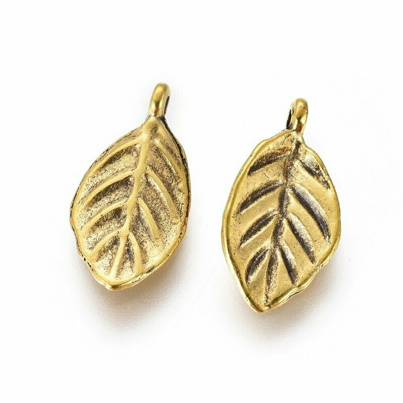 Antique Gold Leaf Charm, 16x8mm