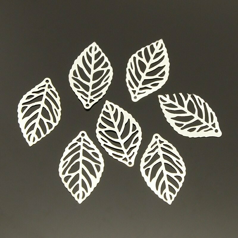 Silver Plated Leaf Charm, 23x14mm
