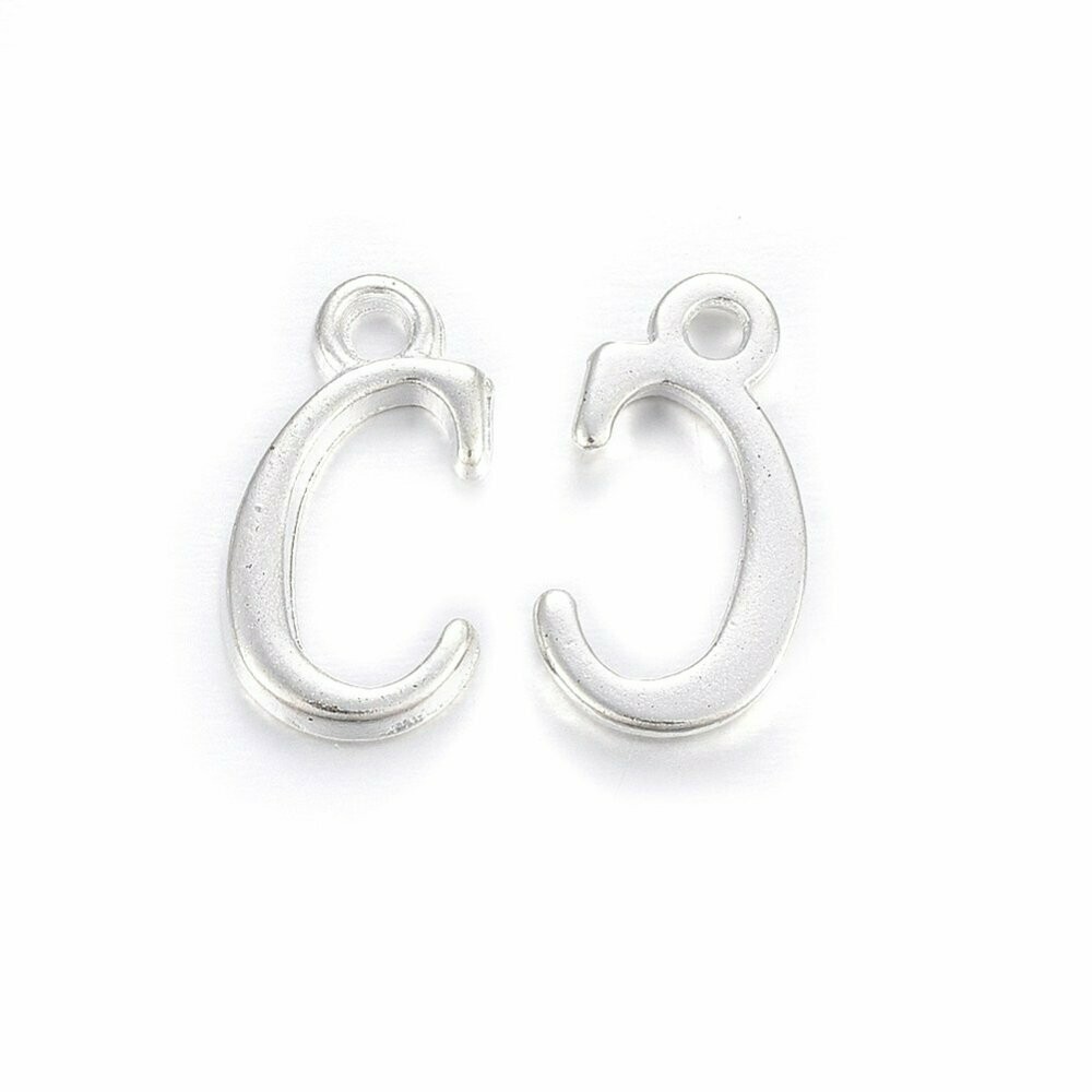 Silver Letter 'C' Charm, 15x8x2mm