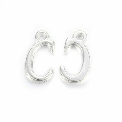 Silver Letter 'C' Charm, 15x8x2mm